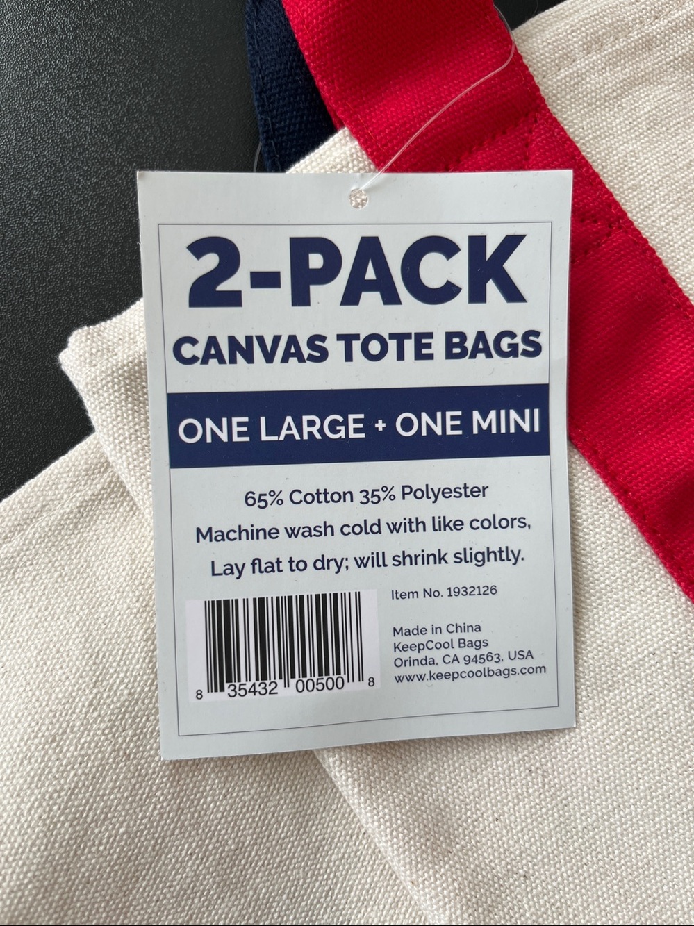 Costco Japan Canvas Tote Bags, Set Of 2 (1 LG Blue trim, 1 SM Red trim), NWT - Picture 11 of 12